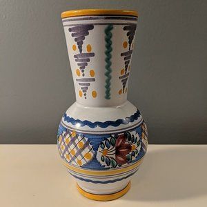 Hand Painted Keramika Modra Ceramic Czech MG 063 Small Vase Floral Blue Yellow